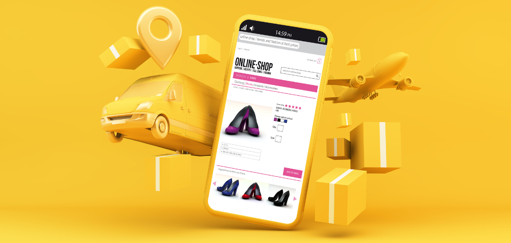 ecommerce online shop on a yellow background