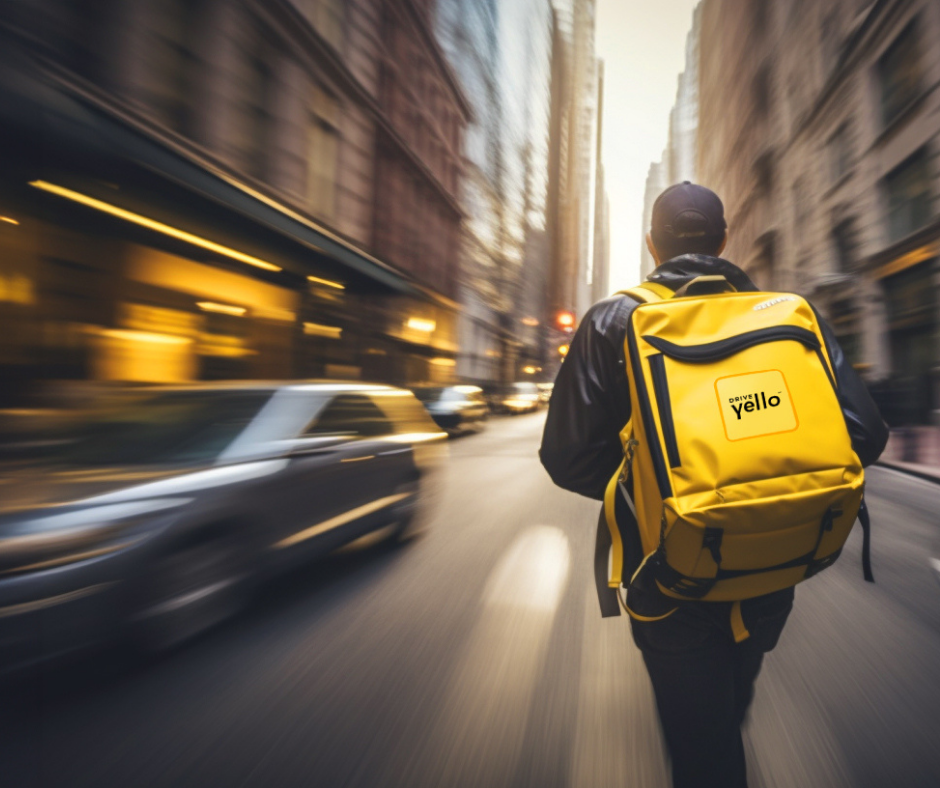 drive yello courier on move