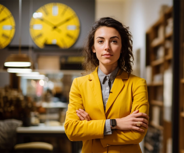 retailer in a yellow jacket