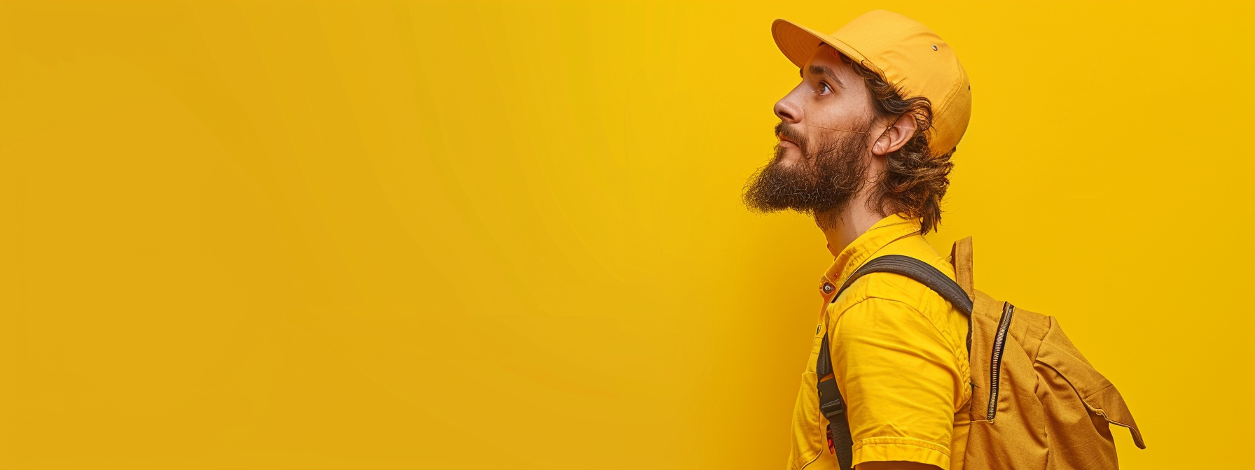 yello courier caring a backpack