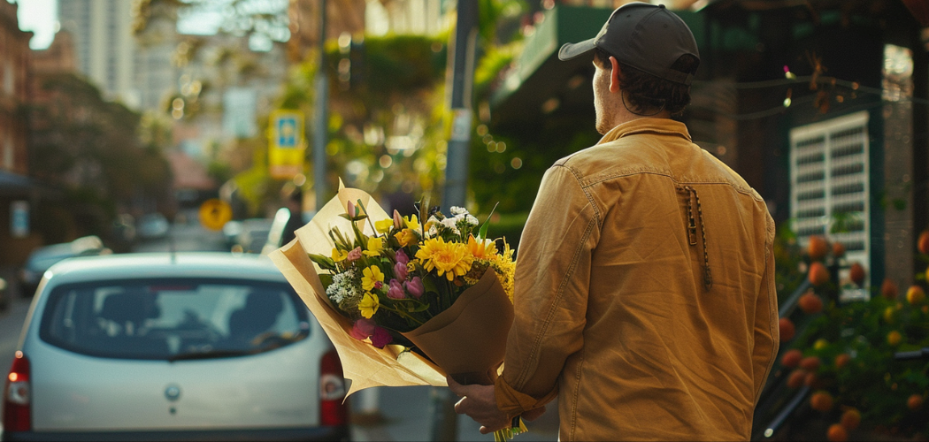 yello courier delivering flowers
